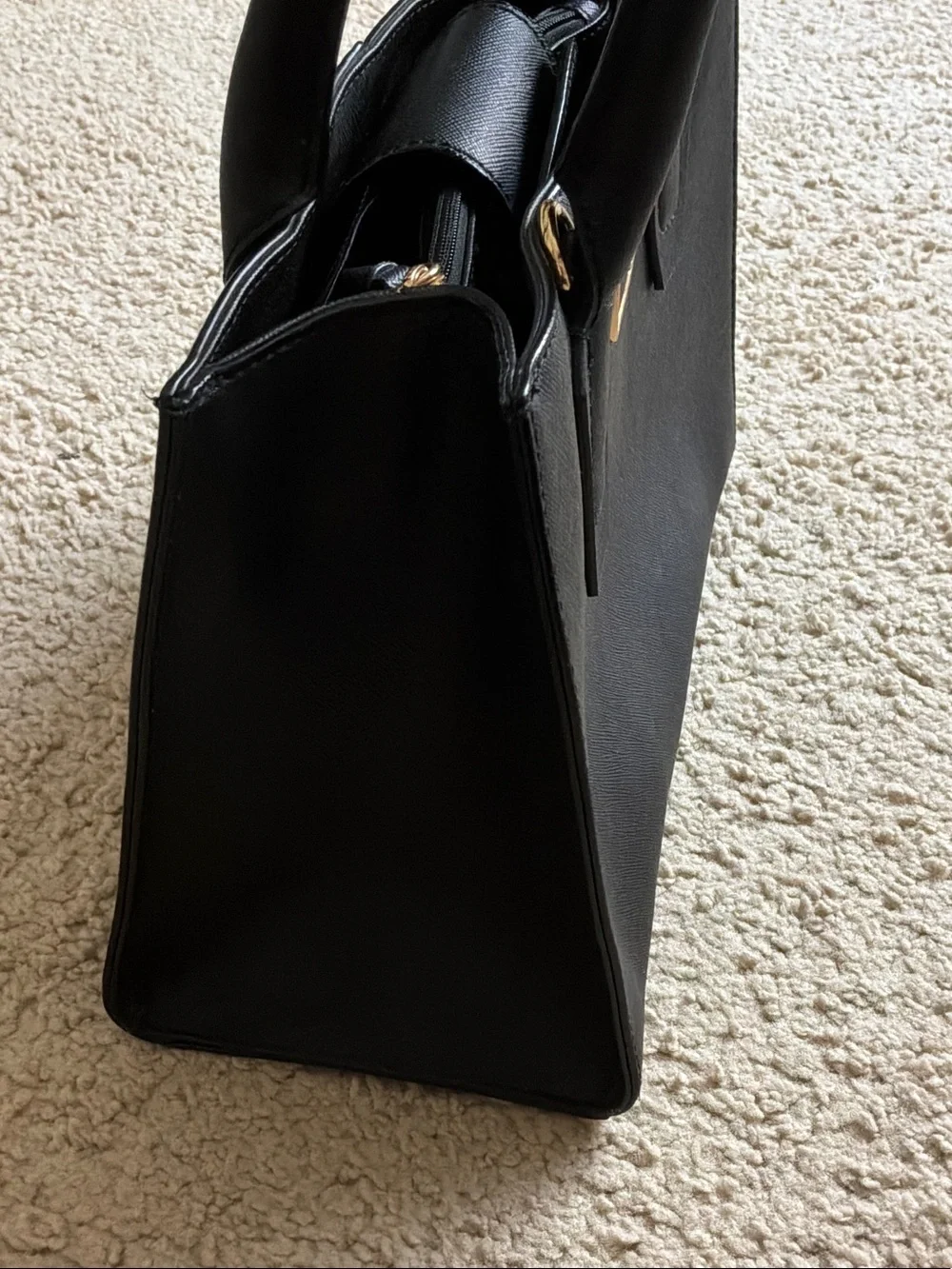 DKNY Black Saffiano Leather Satchel with Gold Hardware
